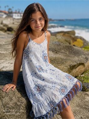 Poppet & Fox Tassel Hem Firework‎ Print Boho Sundress Size 12 Boutique